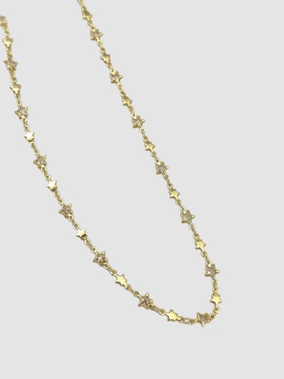 Özel Seri Yıldız Zirkon Taş Ve Yıldız Plaka Sıralı Zincir Kolye (60 Cm)