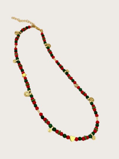 Gold Plaka Çoklu Uç Sıralı Renkli Kristal Boncuk Kolye (48 Cm)