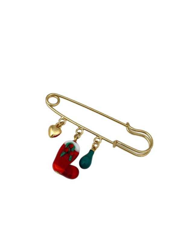 Murano Çizme Detay Çoklu Charm Sallantılı Çatal İğne Broş