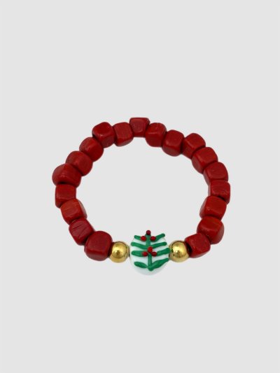 Murano Kokina Figür Uç Kırmızı Kuzu Boncuk Lastikli Bileklik