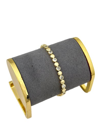 Özel Seri Daire Zirkon Taş ve Plaka Sıralı Bileklik (19 Cm)