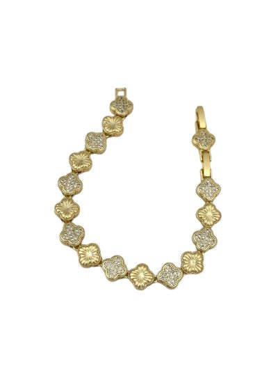 Özel Seri Bombeli Plaka ve Zirkon Taşlı Yonca Figür Bileklik (19 Cm)