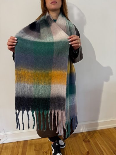 Yünlü Yeşil Ton Geçişli Şal