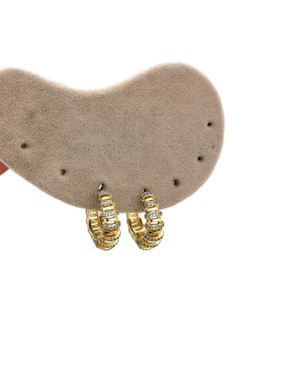 Özel Seri Yatay Şerit Model Zirkon Taşlı Halka Küpe ( İç Çap : 1.5 Cm )