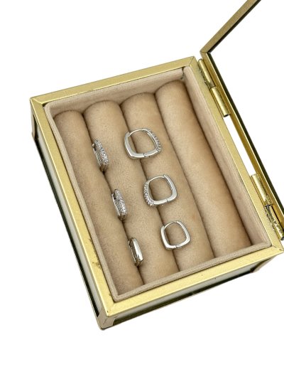 Özel Seri Kare Zirkon Taşlı Büyüklü Küçüklü Gümüş Altılı Set Küpe