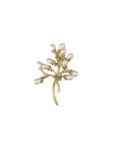 Zirkon Taşlı ve İncili Salkım Model Broş