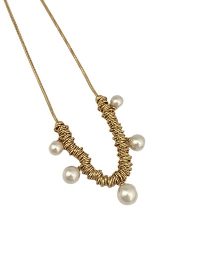 Gold Çoklu Biye Sıralı İnci Detay Kolye ( 50 Cm )