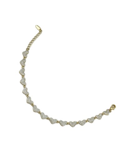 Özel Seri Zirkon Taşlı Kalp Sıralı Bileklik ( 20 cm )