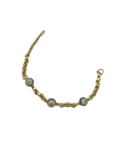 Özel Seri Zirkon Taşlı Topçuk Detay Nazarlı Bileklik (24 cm)