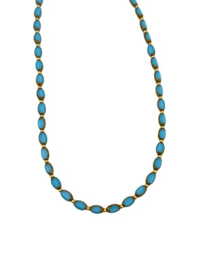 Gold Biye Detay Mavi Çin Kristali Boncuk Kolye (44 Cm)