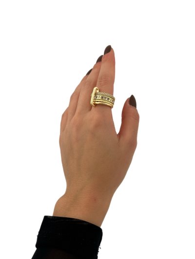 Özel Seri Boru Plaka Kare Zirkon Taş Detay Çoklu Yüzük (L Uyumludur.)