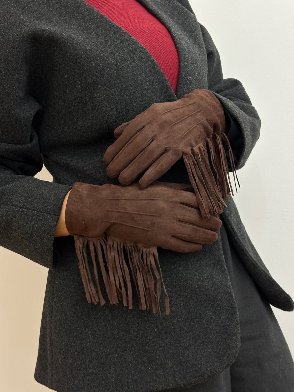 Kahverengi Püsküllü Süet Eldiven