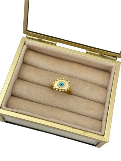 Özel Seri Turkuaz Mineli Asimetrik Plaka Üzeri Zirkon Taş Detay Ayarlanabilir Yüzük