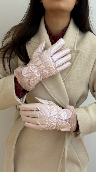 Pembe Renk Yansımalı Yağmurluk Kumaş Eldiven