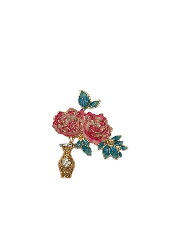 Zirkon Taş Detay Vazoda Gül Broş