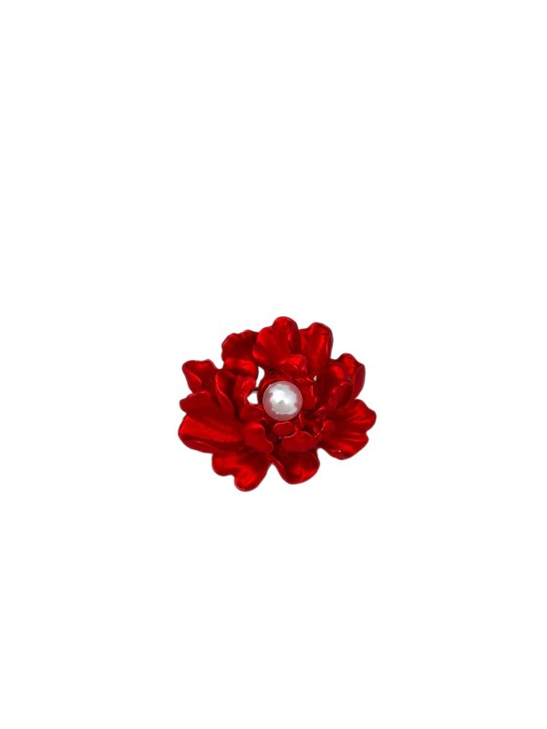 İnci Detay Kırmızı Gül Broş