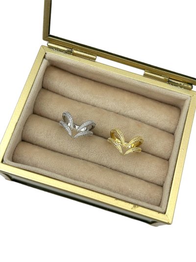 Özel Seri Zirkon Taşlı V Model İkili Görünüm Önden Ayarlanabilir Yüzük