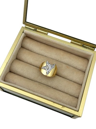 Özel Seri İki Renkli Yarım Yıldız Figür Zirkon Ve Baget Taş Detay Ayarlanabilir Yüzük