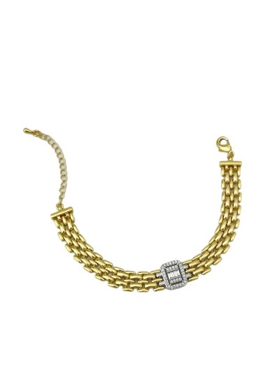 Özel Seri Zirkon Baget Taş Detay Hasır Görünüm Zincir Bileklik ( 22 Cm )