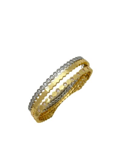 Özel Seri Zirkon Taş Detay İki Renkli Petek Model Üçlü Kelepçe Bileklik