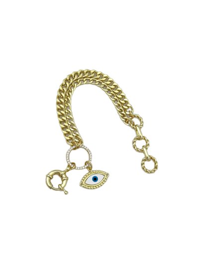 Özel Seri Zirkon Taşlı Dümen Kilit Detay Göz Figür İkili Zincir Bileklik ( 18 Cm )