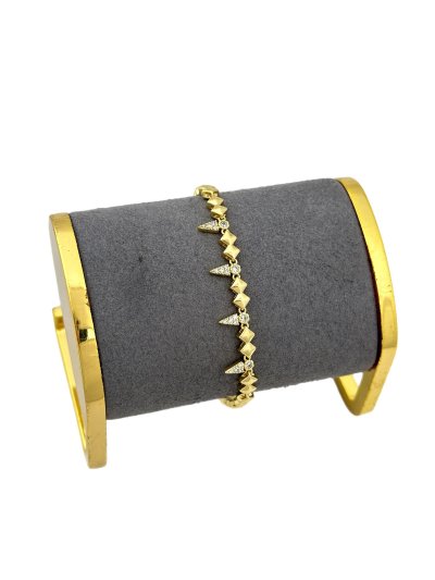 Özel Seri Zirkon Taşlı Çivi Detay Küp Plaka Sıralı Bileklik (22 Cm)