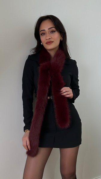 Bordo Renk Tüylü Boyunluk