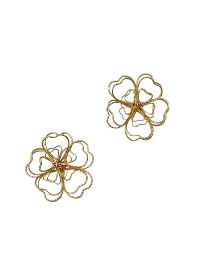 Gold Tel Plaka Kalp Figür Çiçek Küpe