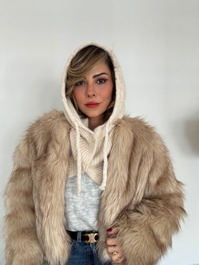 Vizon Renk Yumuşak Dokulu Düğmeli Balaclava