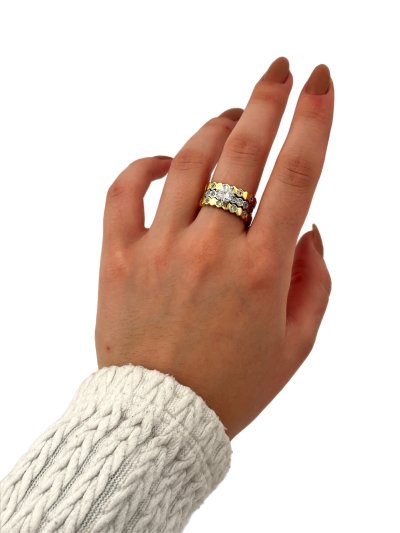 Özel Seri İki Renkli Petek Model Tek Taş Ayarlanabilir Çoklu Yüzük