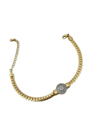 Özel Seri Yassı Klasik Zincir Gümüş Zirkon Taşlı Elmas Model Bileklik (24 Cm)