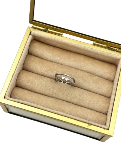 Özel Seri Gümüş Mini Kalp ve Nokta Taş Detay İkili Görünüm Ayarlanabilir Yüzük