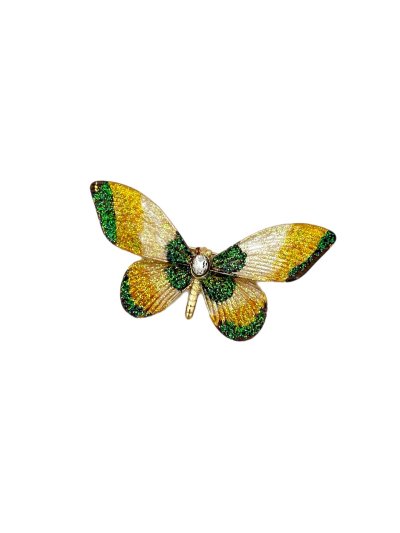 Renkli Mineli Sim Detay Oval Zirkon Taşlı Kelebek Broş