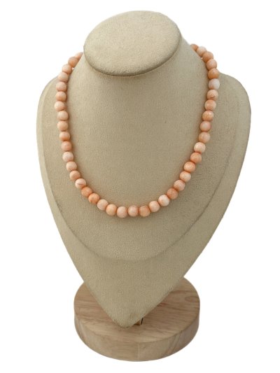 Yavruağzı Renk Fasetli Akik Taş Sıralı Kolye (45 Cm)