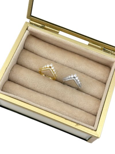 Özel Seri Nokta Zirkon Taş Sıralı V Model Serçe Parmak Ayarlanabilir Yüzük