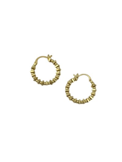 Özel Seri Topçuk Kare Asimetrik Plaka Biye Sıralı Halka Küpe (İç Çap:1.6 Cm)