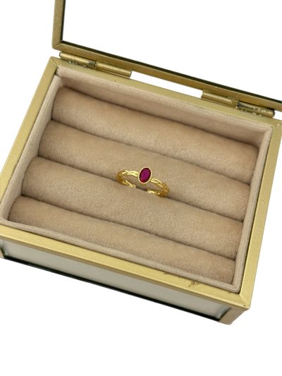 Özel Seri Örgü Plaka Oval Fuşya Taş Detay Ayarlanabilir Yüzük