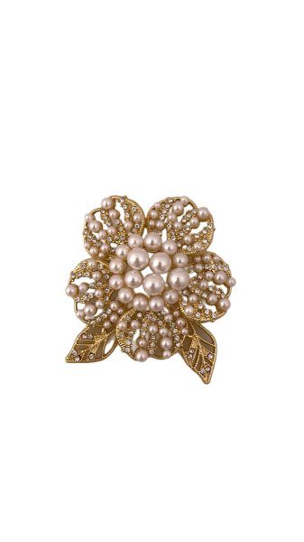 Zirkon Taşlı ve Büyüklü Küçüklü İncili Çiçek Broş