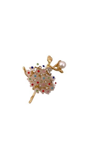 Renkli Zirkon Taşlı İnci Detay Balerin Broş
