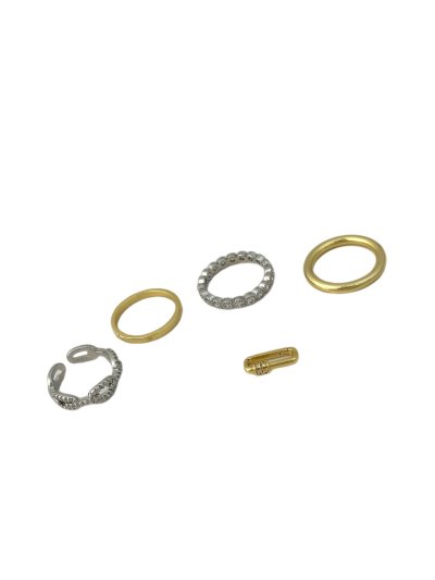 Özel Seri İki Renkli Zirkon Taşlı Zincir Detay Çoklu Yüzük