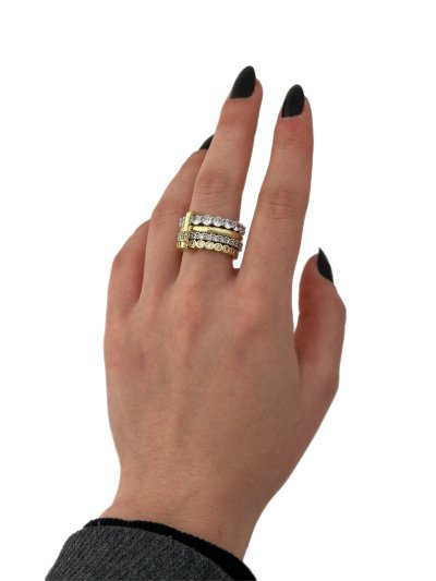 Özel Seri İki Renkli Daire Zirkon Taşlı Çoklu Yüzük