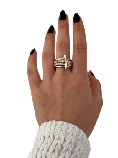 Özel Seri İki Renkli Boru Plaka ve Zirkon Taşlı Model Çoklu Yüzük