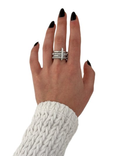 Özel Seri Boru Plaka ve Zirkon Taşlı Model Çoklu Yüzük