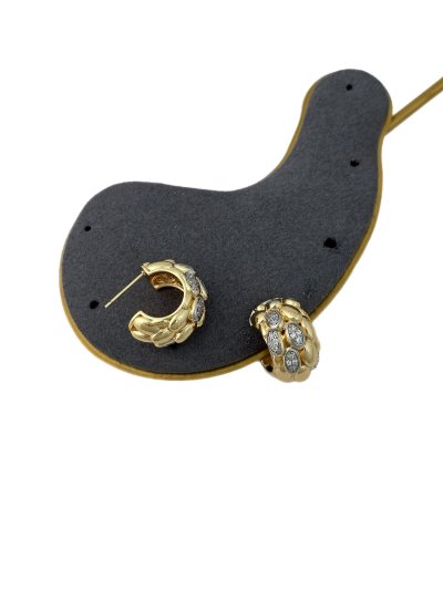 Özel Seri Gümüş Zirkon Taşlı Gold Plaka Kabartmalı Yılan Desen C Model Halka Küpe