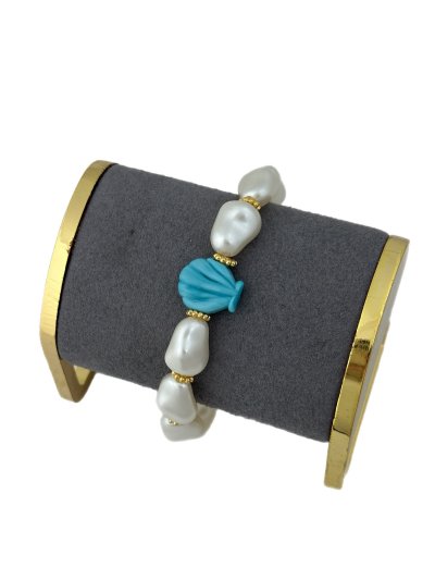 Suni İnci Görünüm Biye Detay Murano Deniz Kabuğu Uç Bileklik (21 Cm)